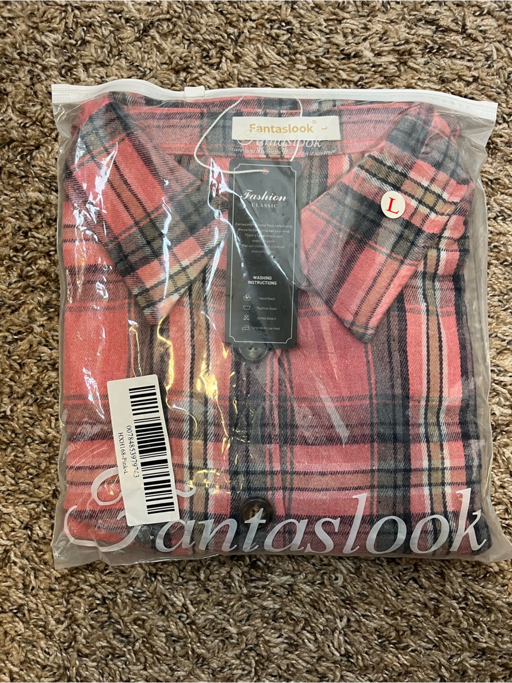 💛 Oversized Plaid Button-Up Flannel Shirt - Coral Pink - Picture 7 of 8